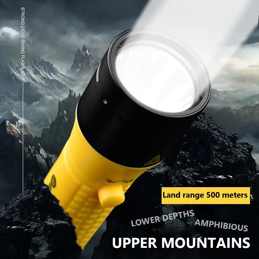 Diving Flashlight Long Distance Torch 5500mAh Battery Submersible Flashlight 3 Modes Rechargeable Dive Light for Camping Hiking