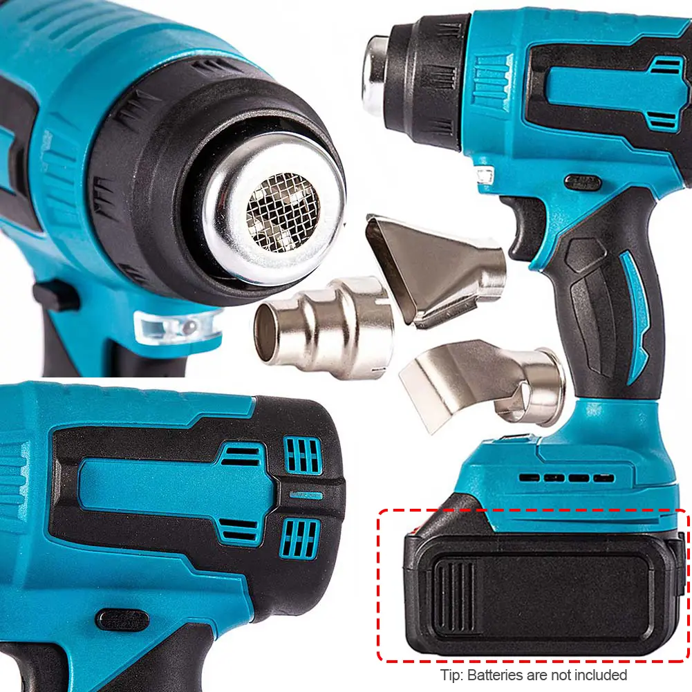 Cordless Hot Air Gun Air Blower with 3 Nozzles Heat Gun Home Shrink Wrapping Tool 0-500℃ LED Light for Makita Battery