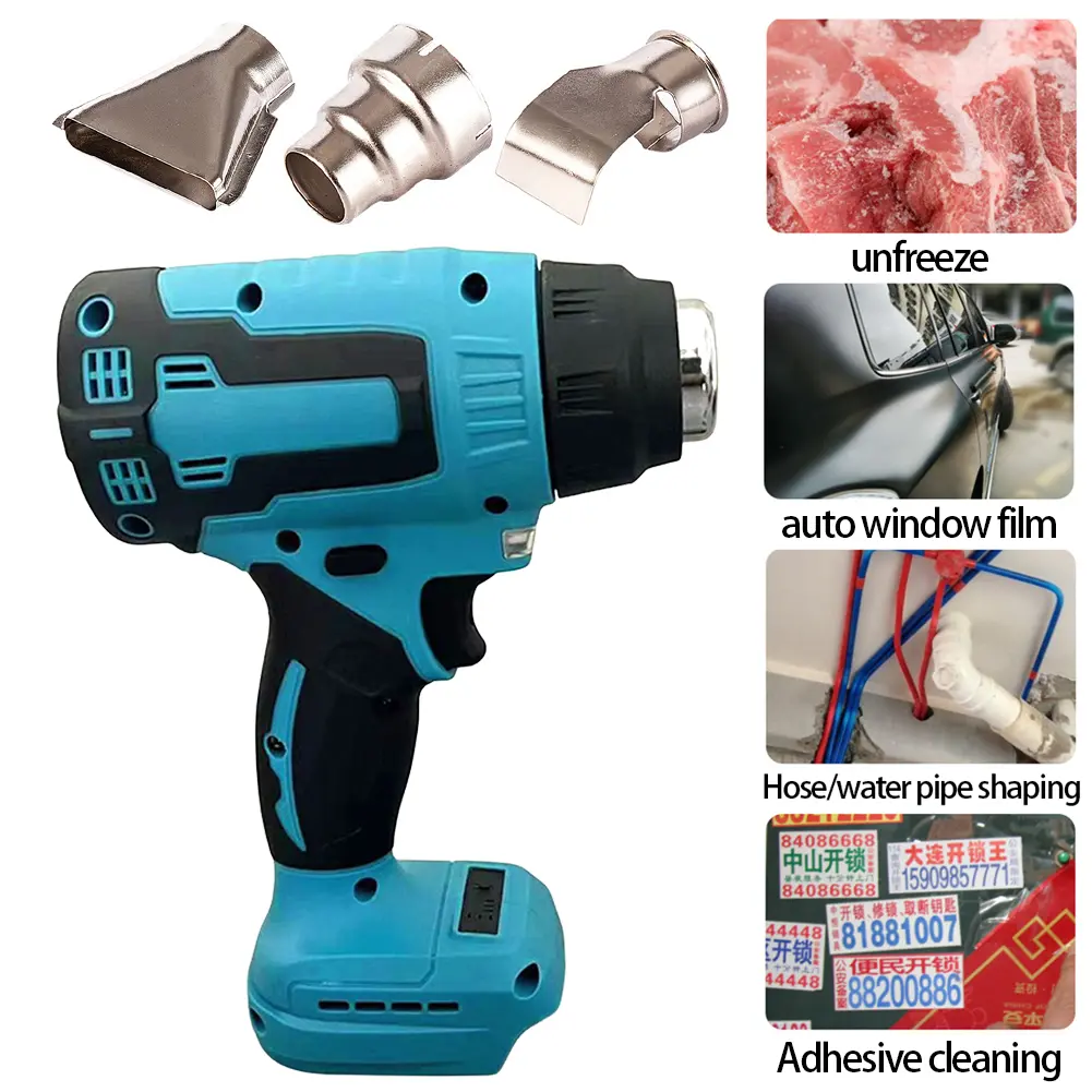 Cordless Hot Air Gun Air Blower with 3 Nozzles Heat Gun Home Shrink Wrapping Tool 0-500℃ LED Light for Makita Battery
