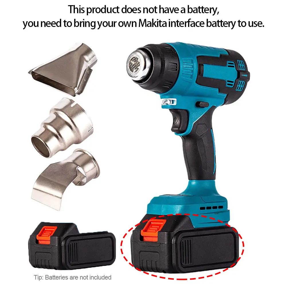 Cordless Hot Air Gun Air Blower with 3 Nozzles Heat Gun Home Shrink Wrapping Tool 0-500℃ LED Light for Makita Battery