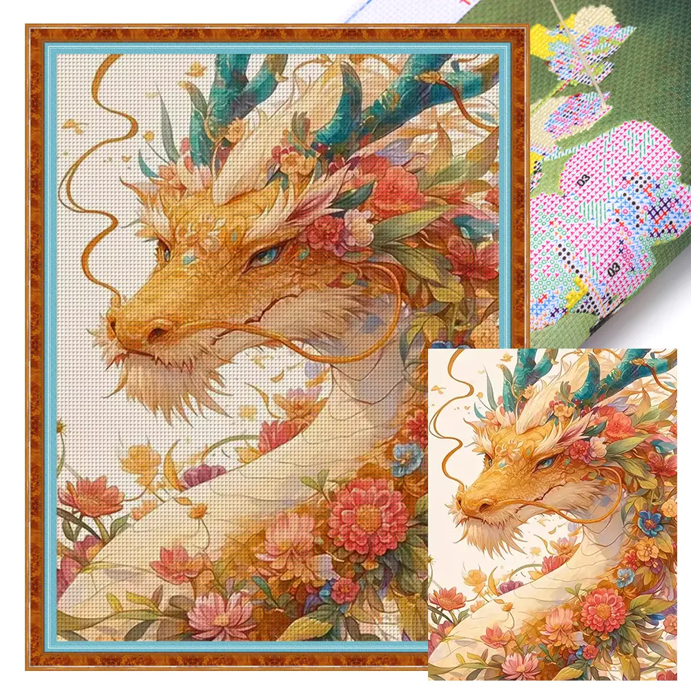 Full Embroidery Eco-cotton Thread 14CT Printed Dragon Cross Stitch Kit Art