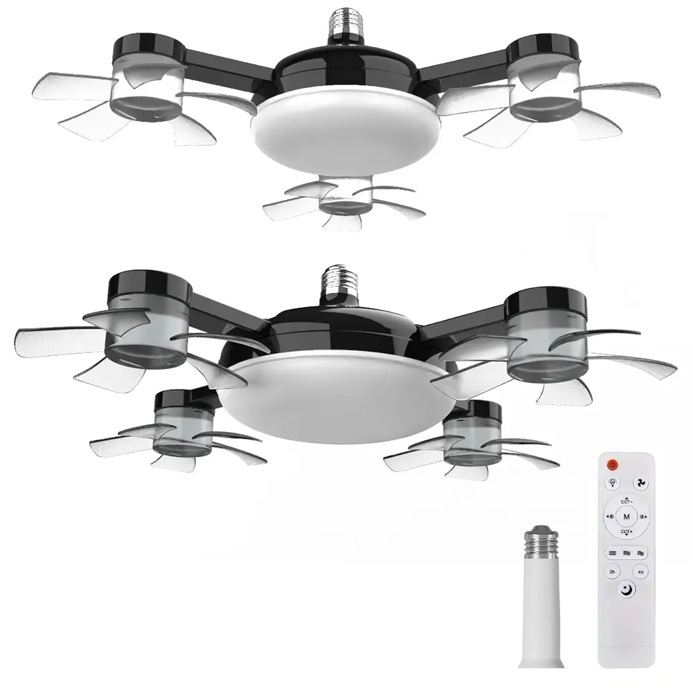 2 In 1 Hanging Fan with LED Lantern E27 E26 Electric Cordless Fan Silent Ceiling Drone Fan for Dining Room Bedroom Living Room
