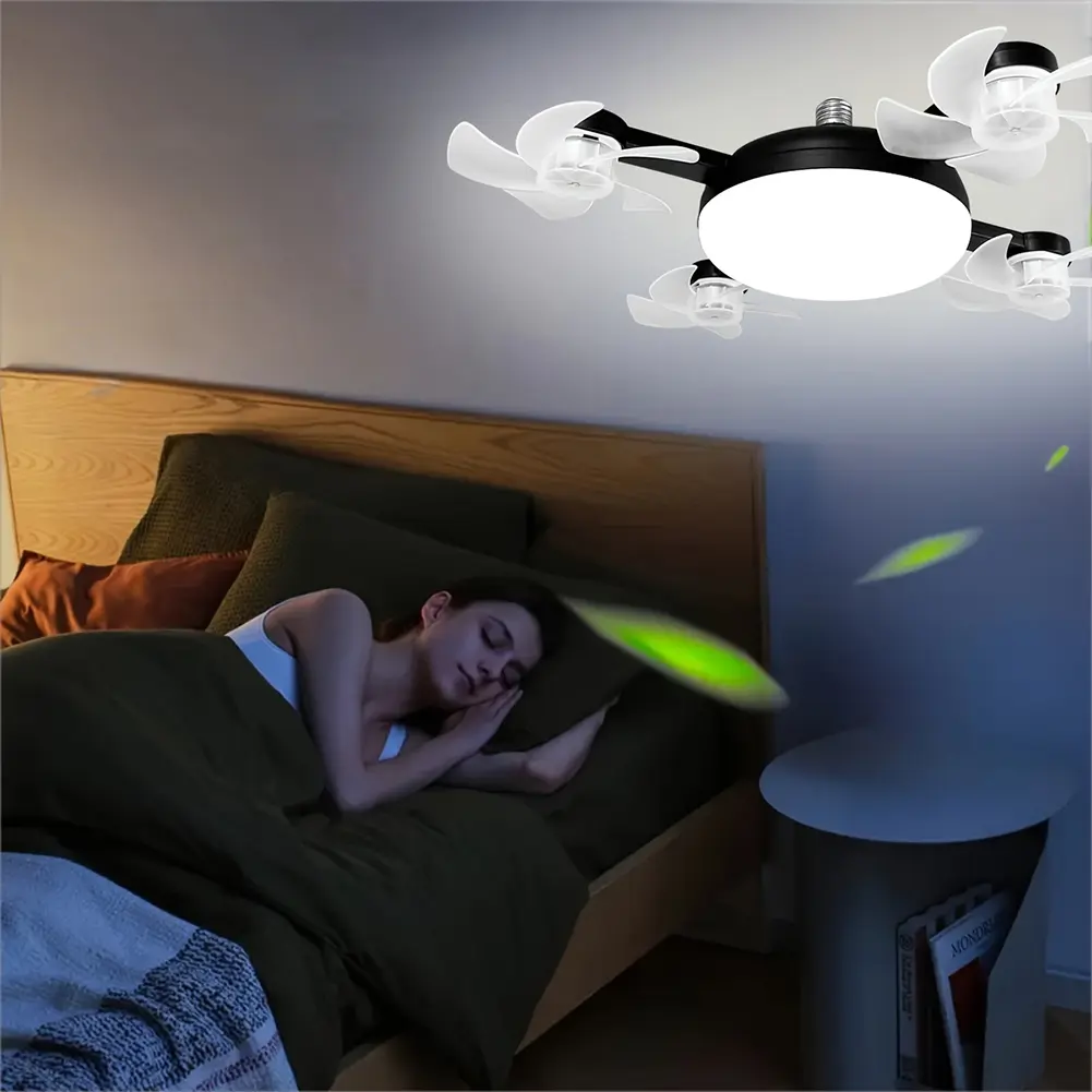 2 In 1 Hanging Fan with LED Lantern E27 E26 Electric Cordless Fan Silent Ceiling Drone Fan for Dining Room Bedroom Living Room