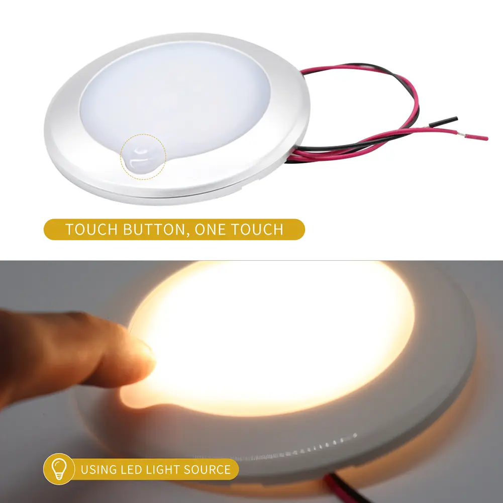 Camper Caravan Marine Interior Light Touch Dimmable IP67 Waterproof Caravan Marine Interior Lamp 3000-3300K LED Dome Light 9-30V