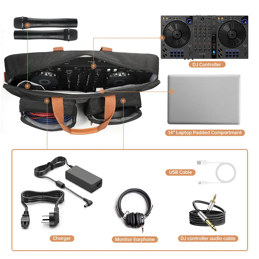 DJ Disc Player Carrying Case with Sholder Strap Turntables Protective Case Large Capacity for Pioneer DJ DDJ-800 DDJ-FLX104 FLX6