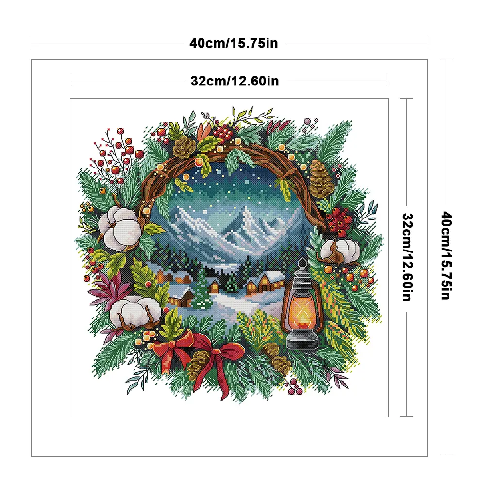 Winter Wreath Printed Cross Stitch Kit 40x40cm DIY 14CT Embroidery Craft Set