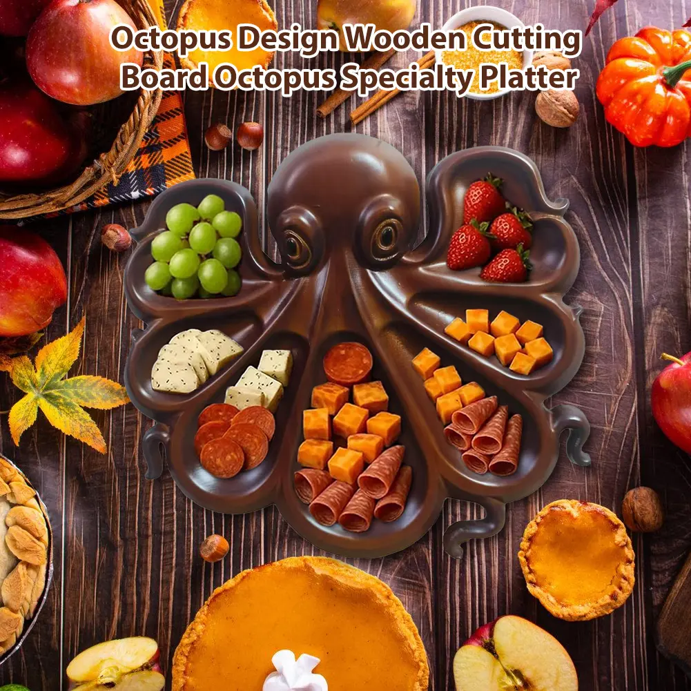 Wooden Tray Octopus Charcuterie Platter Board Tray Decoration INS Solid Wood Plate Tray Novelty Unique Food Serving Tray Boards