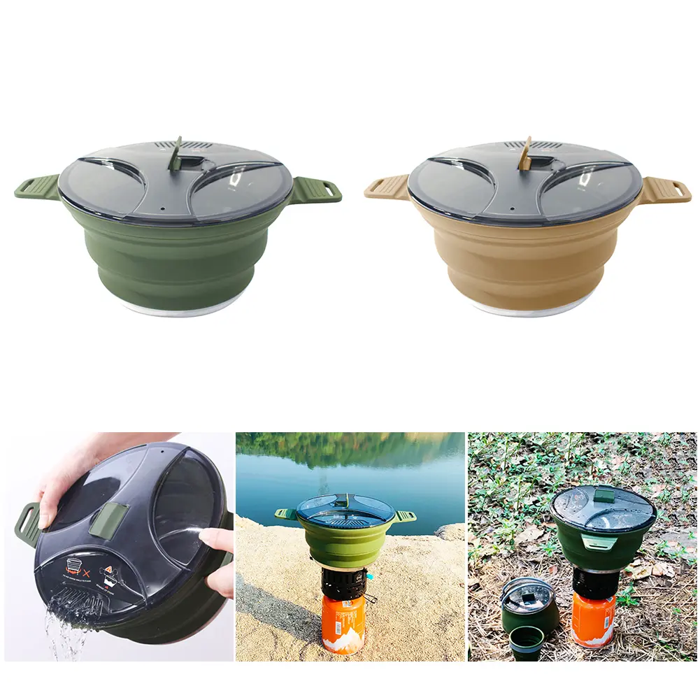 Foldable Portable Camping Cook Pot Saving Space Collapsible Cooker Pot Heat Resistant for Outdoor Fishing for Hiking Backpacking