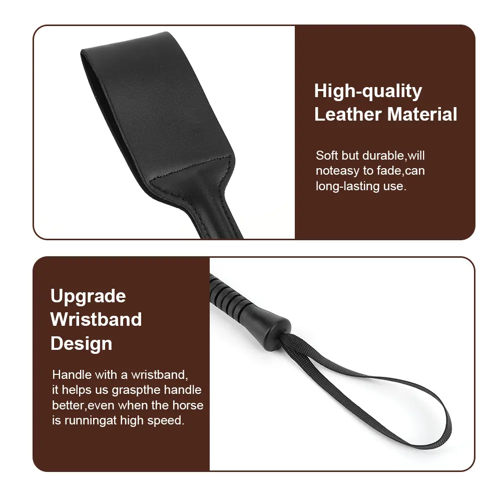 21Inch Equestrian Training Horse Whip with Handle Outdoor Portable Pointer PU Leather for Equestrian Sports