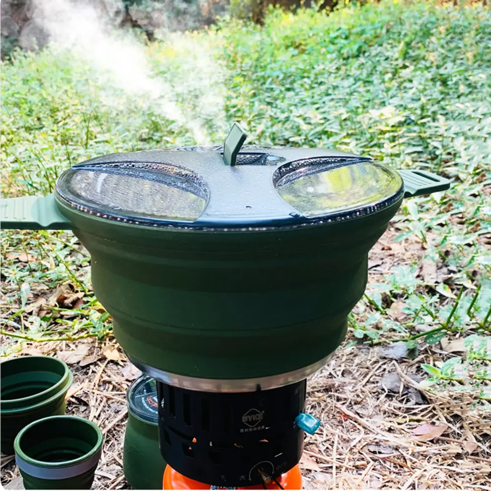 Foldable Portable Camping Cook Pot Saving Space Collapsible Cooker Pot Heat Resistant for Outdoor Fishing for Hiking Backpacking
