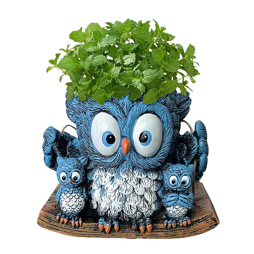 Swing Owl Resin Hanging Planter with Drainage Hole Succulent Pots Flower Pot Gift for Women Mother Teacher