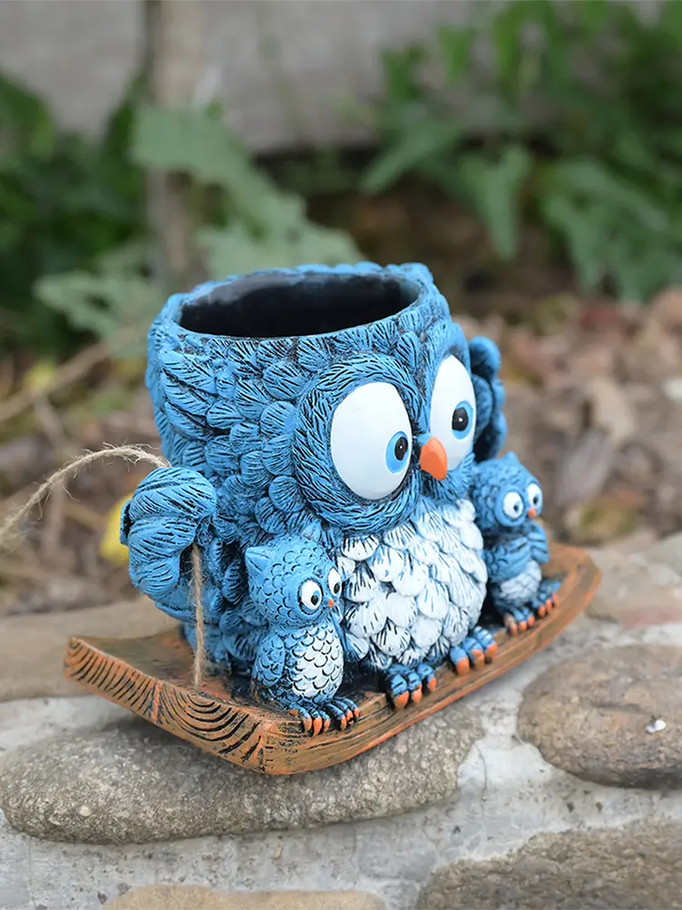 Swing Owl Resin Hanging Planter with Drainage Hole Succulent Pots Flower Pot Gift for Women Mother Teacher