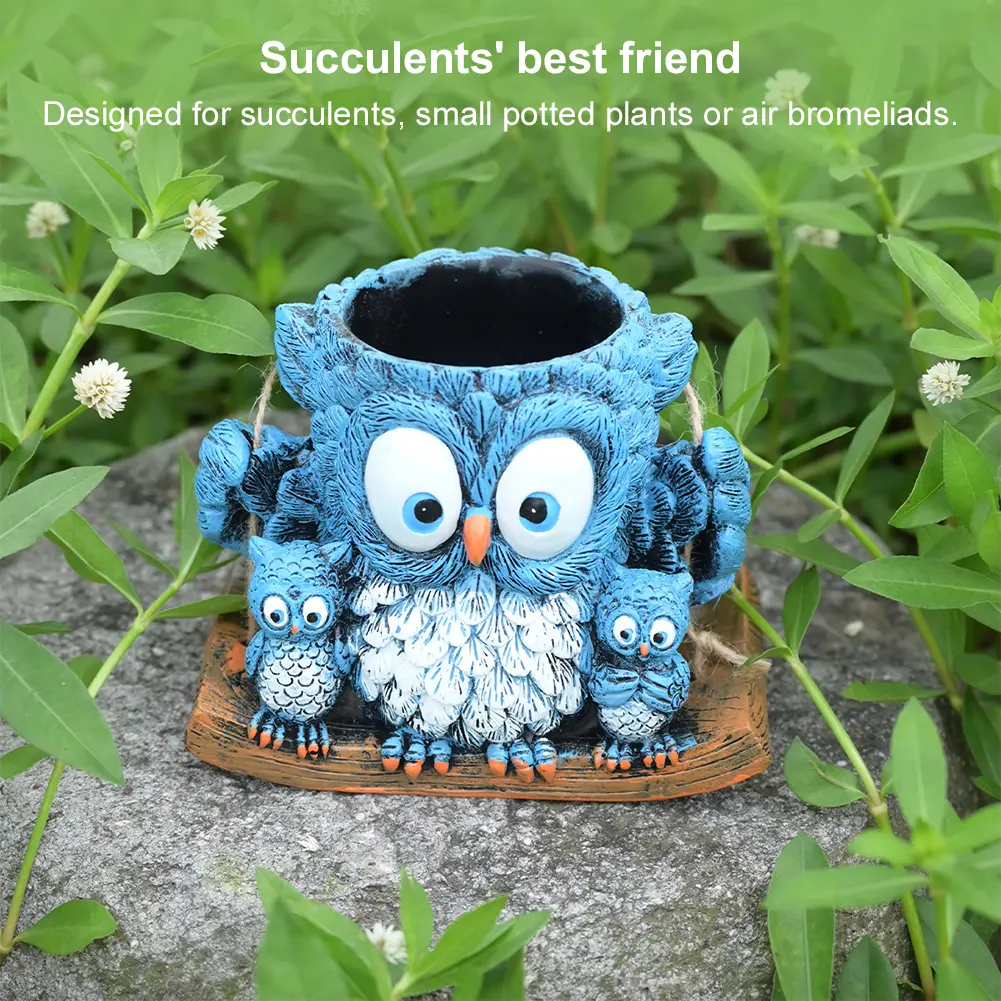 Swing Owl Resin Hanging Planter with Drainage Hole Succulent Pots Flower Pot Gift for Women Mother Teacher