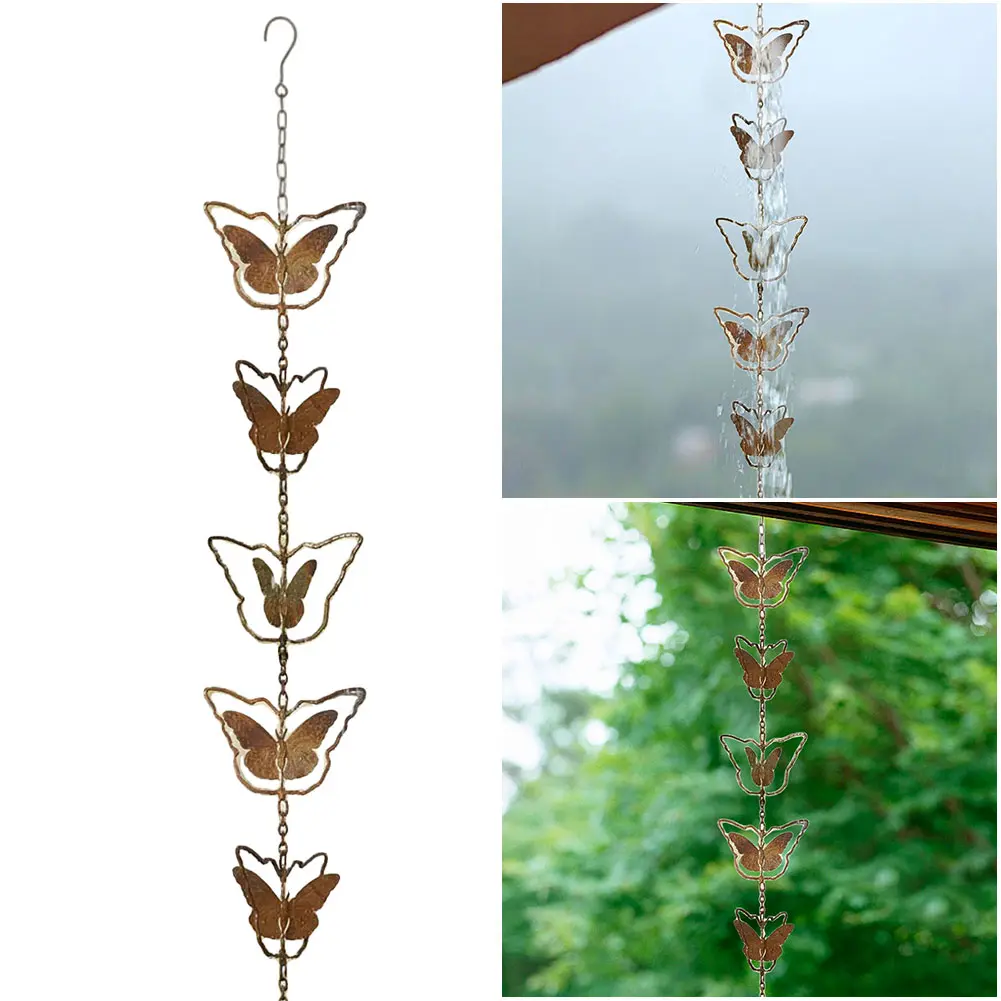 Lotus/Bird Rain Chain Garden Decoration Gardening Hanging Rain Catcher Chain Outdoor Gutters Downspouts Rain Chain Decors