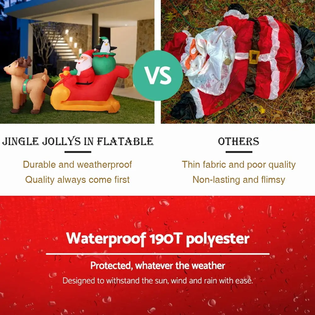 Jingle Jollys Christmas Inflatable Decorations Inflatable Santa Claus on Reindeer Sleigh for Outdoor Party Garden Decoration