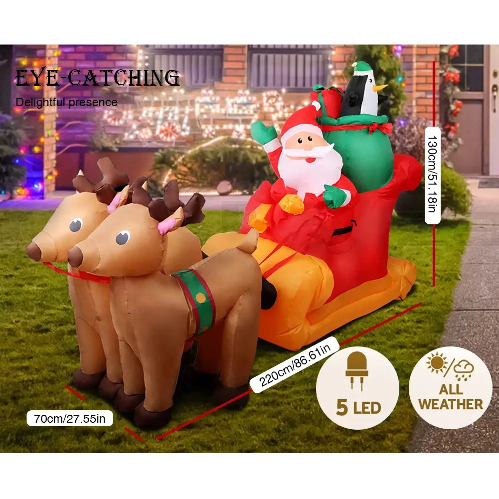 Jingle Jollys Christmas Inflatable Decorations Inflatable Santa Claus on Reindeer Sleigh for Outdoor Party Garden Decoration