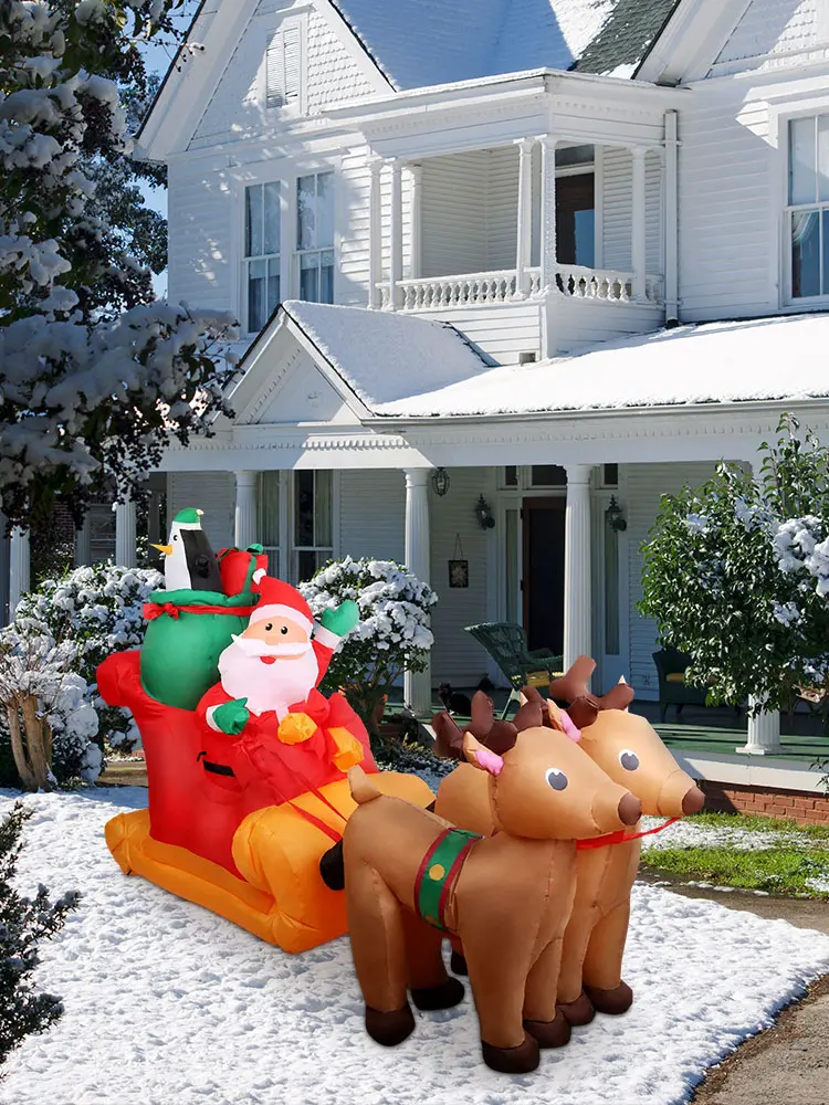 Jingle Jollys Christmas Inflatable Decorations Inflatable Santa Claus on Reindeer Sleigh for Outdoor Party Garden Decoration