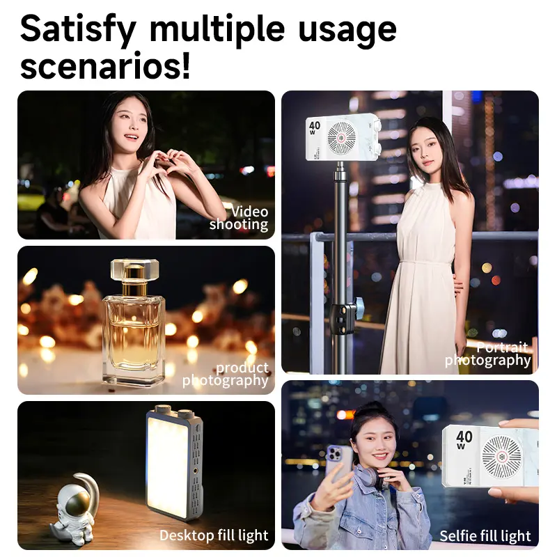 40W LED Camera Light 2800K-9000K Handheld Video Fill Light 4400mAh Rechargeable Photography Lighting Portable RGB LED Lamp Panel