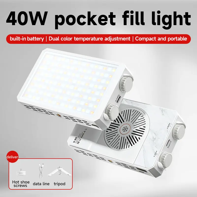 40W LED Camera Light 2800K-9000K Handheld Video Fill Light 4400mAh Rechargeable Photography Lighting Portable RGB LED Lamp Panel