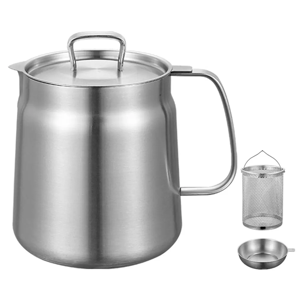 1.5/2L Oil Filter Pot Large Capacity Stainless Steel Pouring Oil Bottle Leak-proof Multifunctional Oil Filter Tank Kitchen Tools