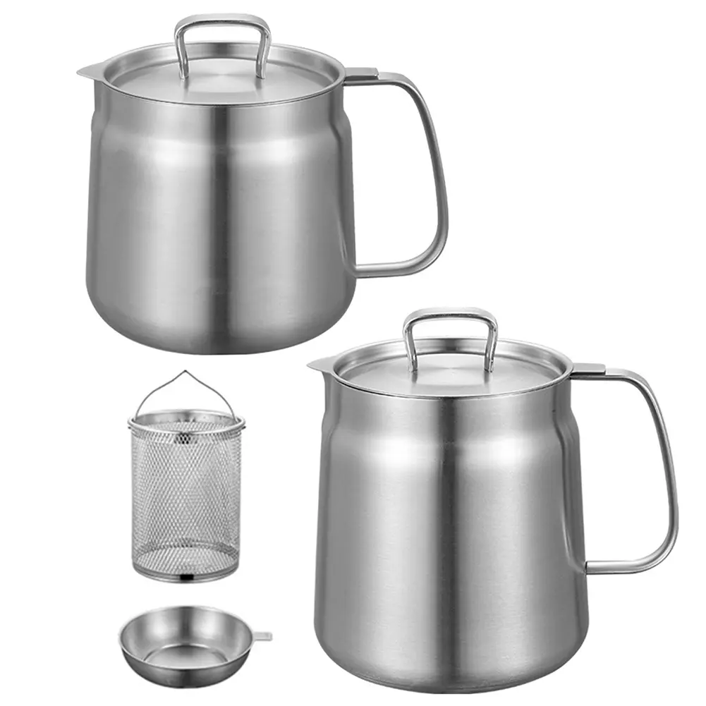 1.5/2L Oil Filter Pot Large Capacity Stainless Steel Pouring Oil Bottle Leak-proof Multifunctional Oil Filter Tank Kitchen Tools