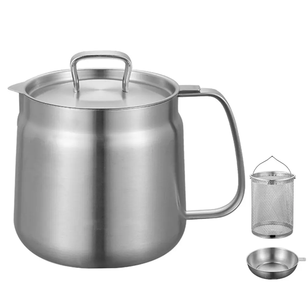 1.5/2L Oil Filter Pot Large Capacity Stainless Steel Pouring Oil Bottle Leak-proof Multifunctional Oil Filter Tank Kitchen Tools