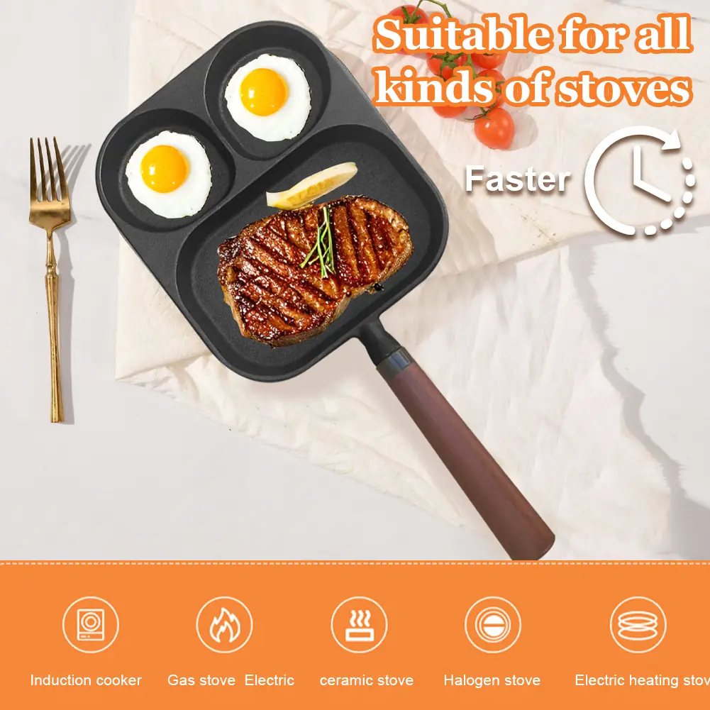 3-Cup Steak Cooking Pans Non Stick Versatile Breakfast Skillet Frying Omelet Grill Pan Kitchen Pancake Egg Omelette Maker Mold