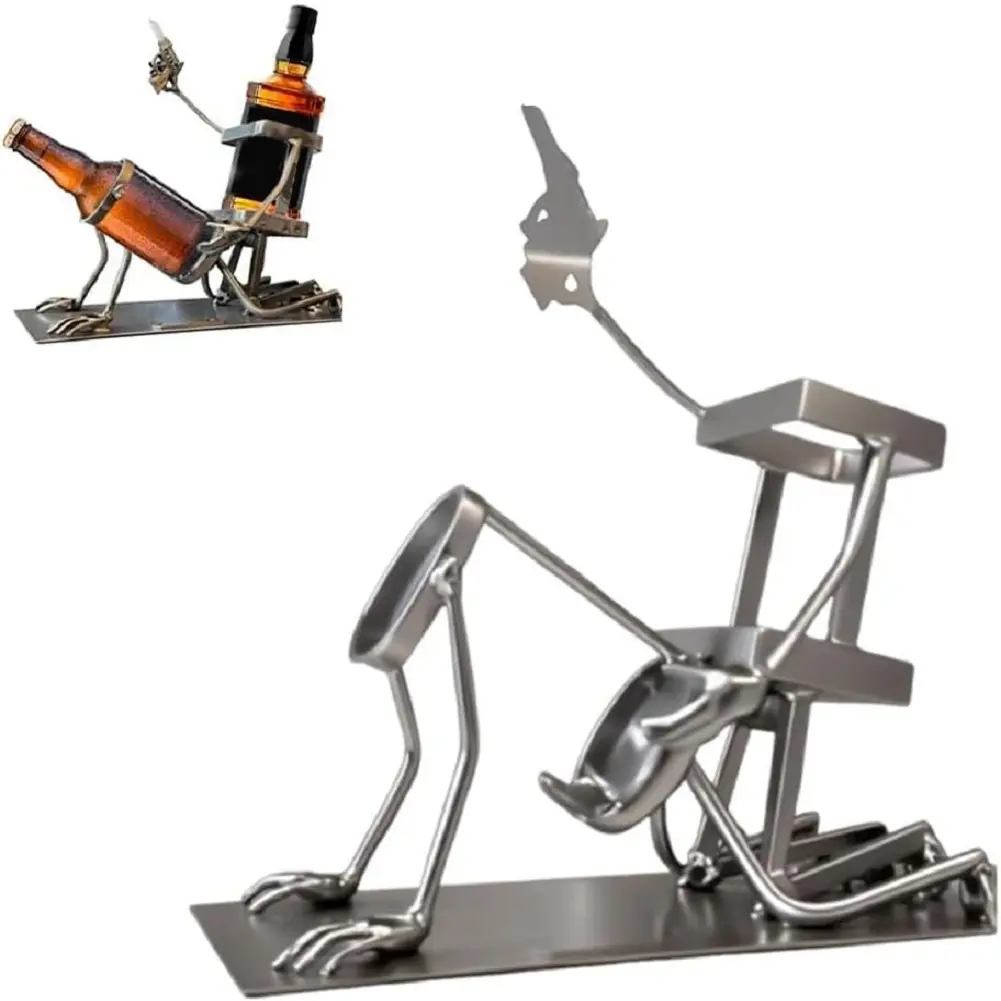 Creative Metal Wine Rack Vintage Wine Bottle and Glass Holder Bar Home Table Decoration Display Stand Fun Whiskey Holder Gifts