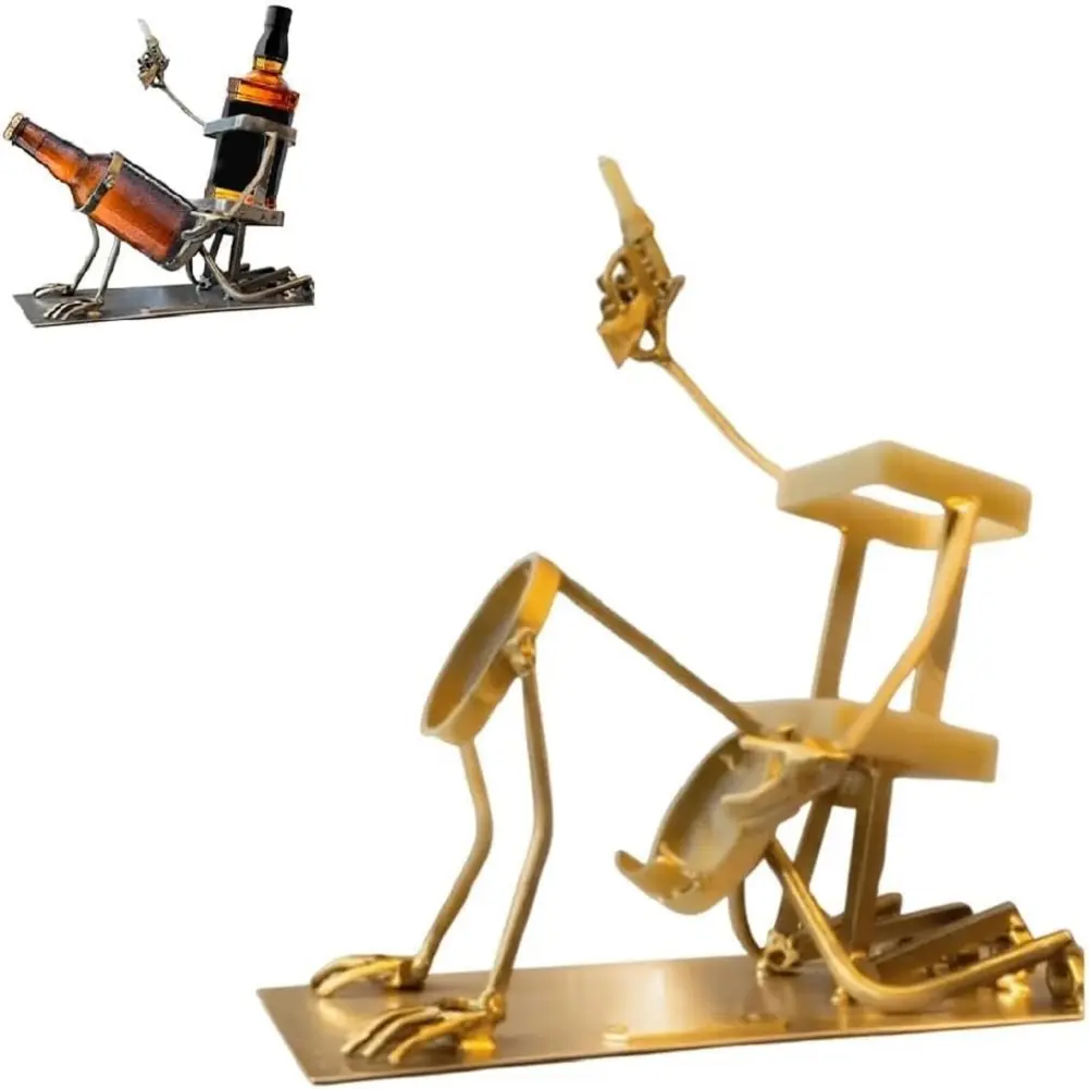 Creative Metal Wine Rack Vintage Wine Bottle and Glass Holder Bar Home Table Decoration Display Stand Fun Whiskey Holder Gifts