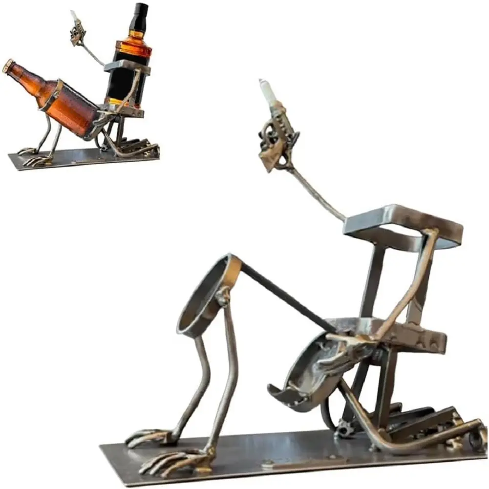 Creative Metal Wine Rack Vintage Wine Bottle and Glass Holder Bar Home Table Decoration Display Stand Fun Whiskey Holder Gifts