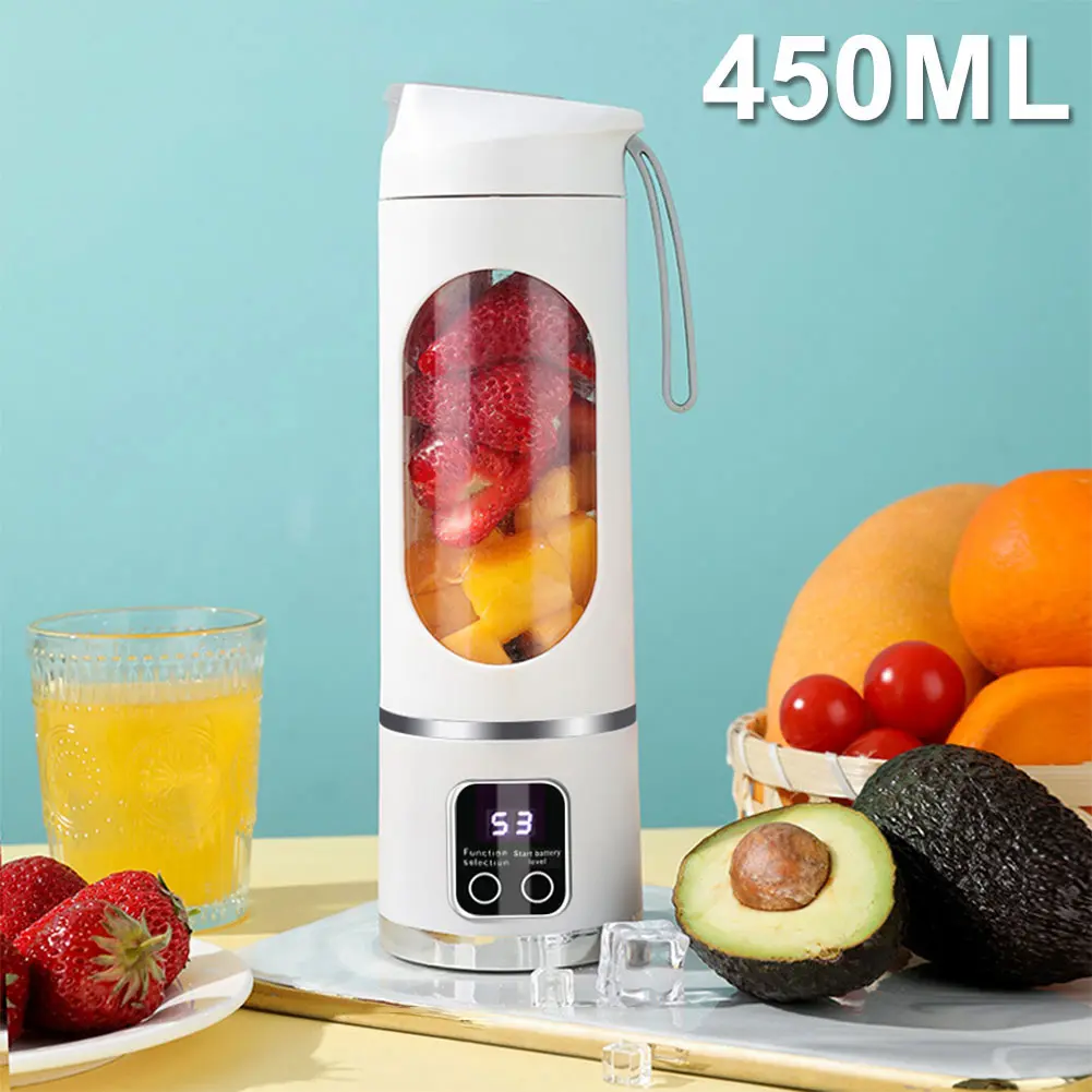 450ml Portable Juicer Electric Juicer Cup USB Rechargeable Juice Extractor Leakproof with 8 Blades for Outdoor Travel