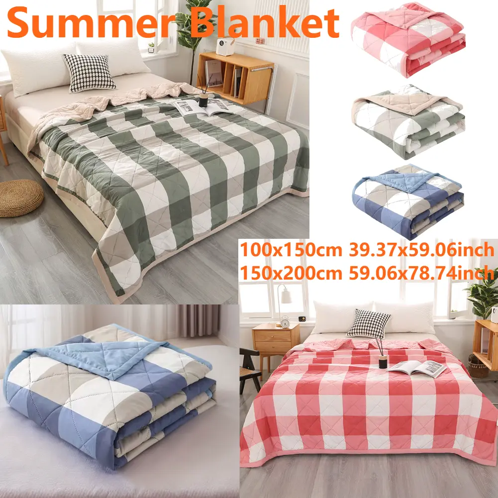 Washable Summer Blanket Lightweight Air Condition Comforter Travel Blanket for Bed Couch Sofa Quilt with Plaid Pattern Printing