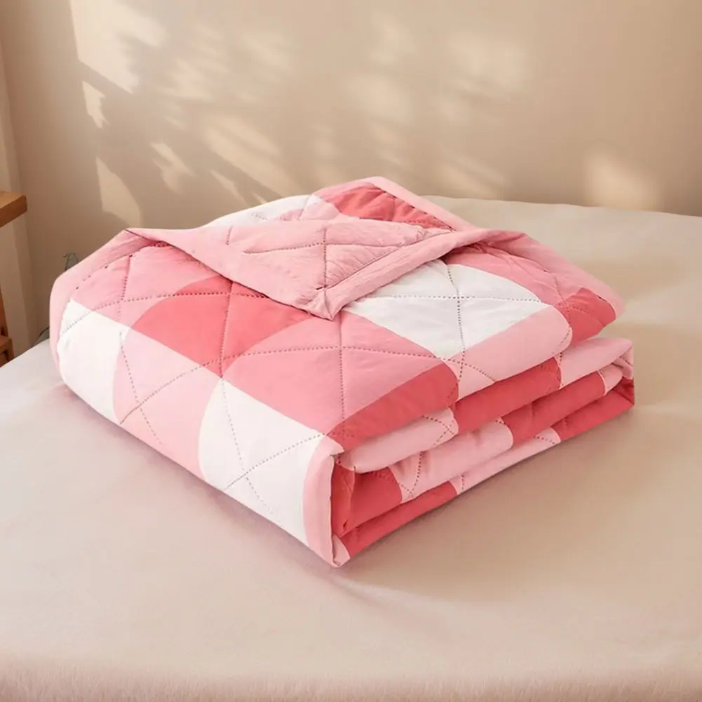 Washable Summer Blanket Lightweight Air Condition Comforter Travel Blanket for Bed Couch Sofa Quilt with Plaid Pattern Printing