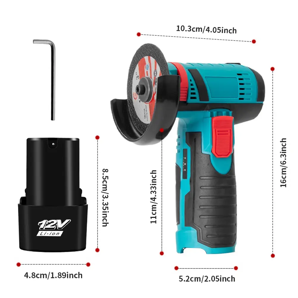 12V Rechargeable 3 Inch Brush Mini Angle Grinder with 19500rpm for Household Cutting and Polishing Tasks