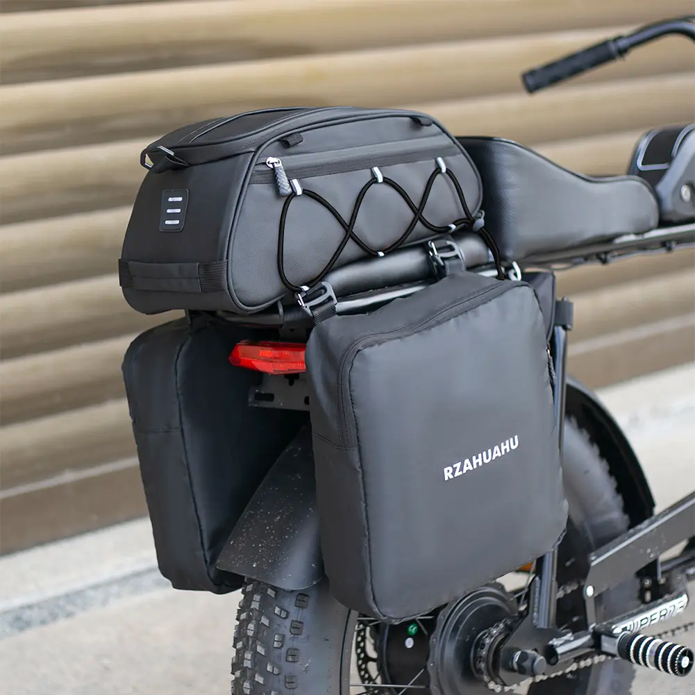 RZAHUAHU Bicycle Rear Seat Trunk Bag Waterproof Night Reflective Bike Rear Seat Trunk Bag Multiple Pockets Cycling Accessories