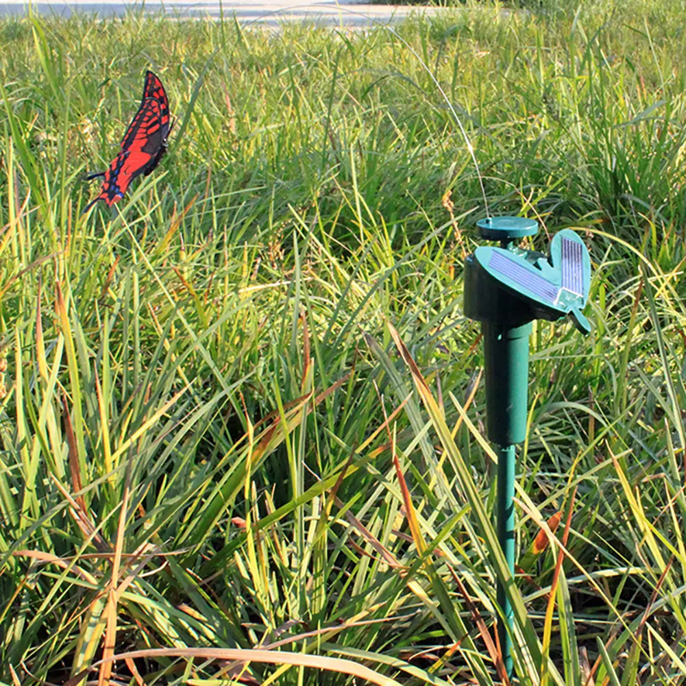 Solar Powered Flying Wobble Fluttering Butterfly Ornament Cute Animal Butterfly Bird Garden Stake Outside Ornament Decor