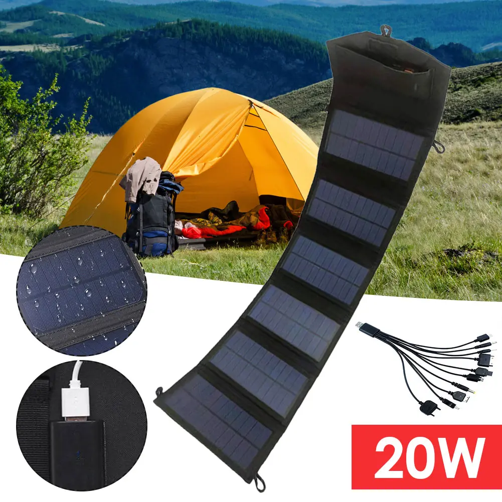 20W Foldable Solar Panel Kit IP65 Waterproof Foldable Solar Charger Lightweight Solar Power Station for Off-Grid Blackouts