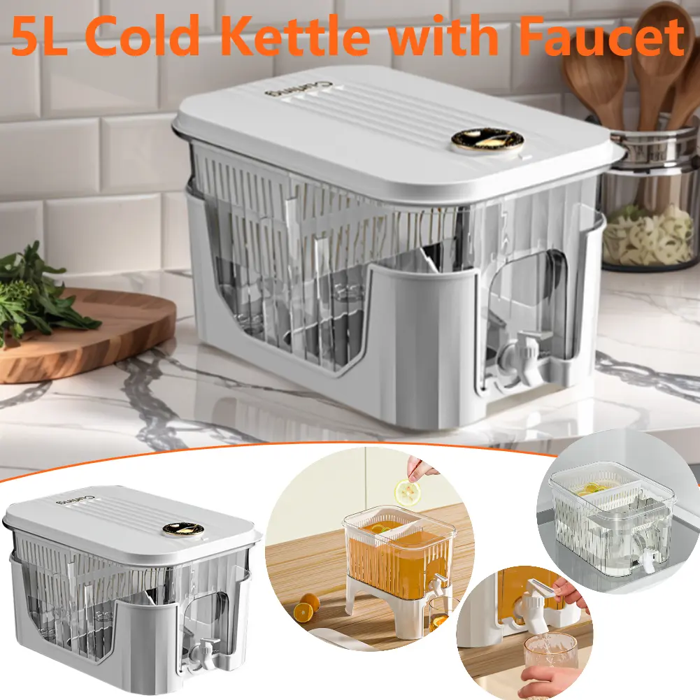 5L Cold Water Bucket with Faucet/Bracket Refrigerator Jug Dispenser Water Kettle Summer Juice Drink Container Fridge Pot Pitcher