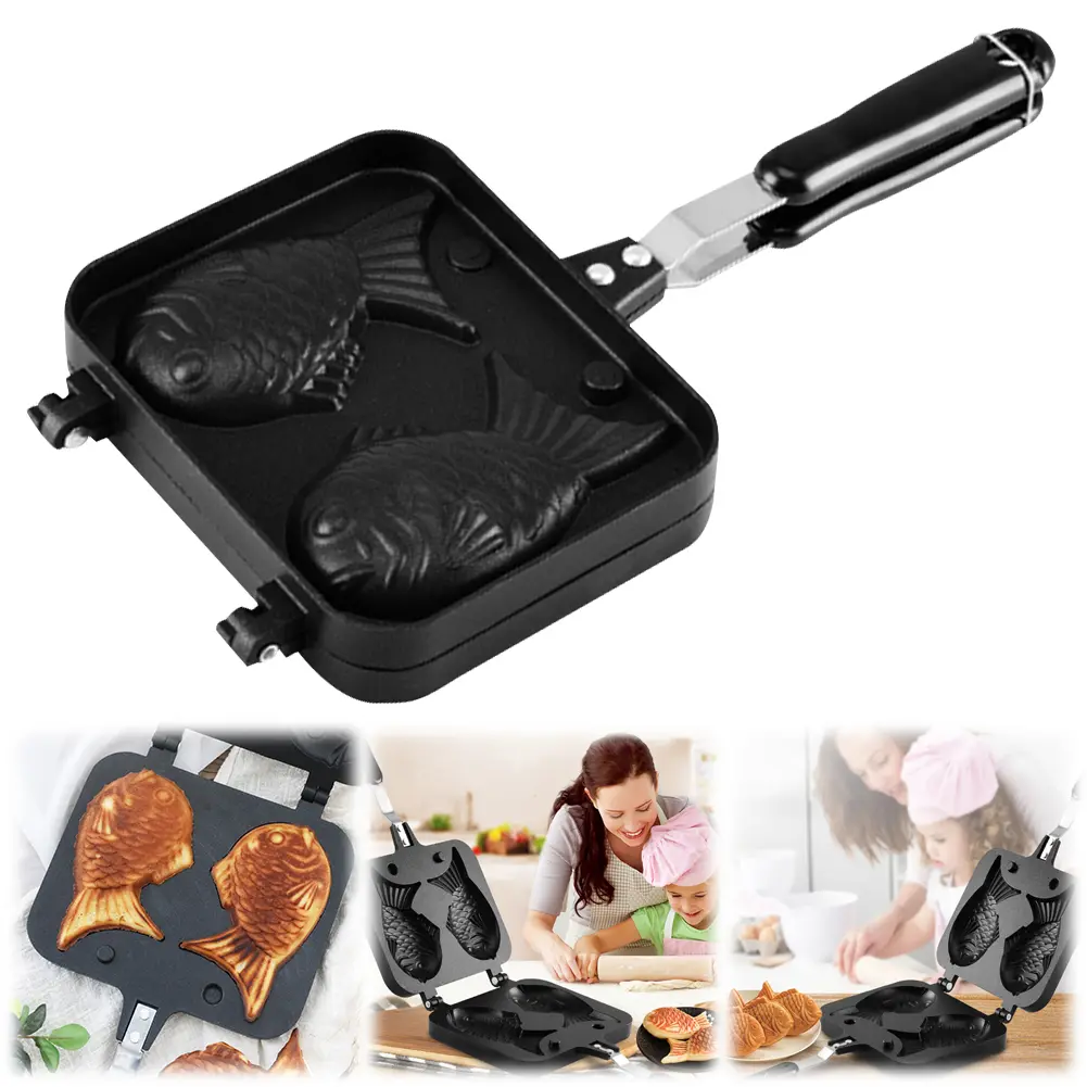 Taiyaki Double Baking Pan Aluminum Alloy Double Fish Shaped Taiyaki Dessert Waffle Cake Maker Pan Non Stick Waffle Baking Mold