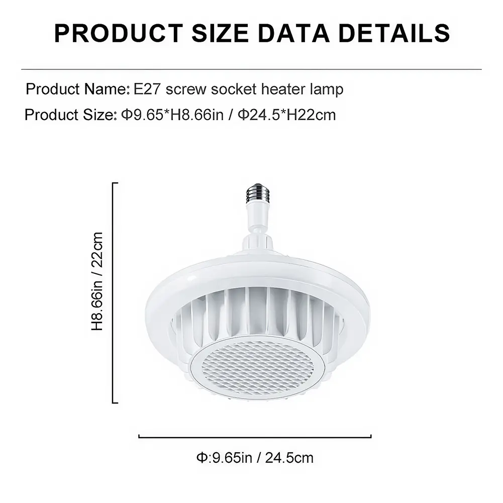 Heating Warm Air Lamp E27 Spiral Electric Heater Fan Ceiling Fan Light PTC Bathroom Ceiling Heater for Living Room Bedroom