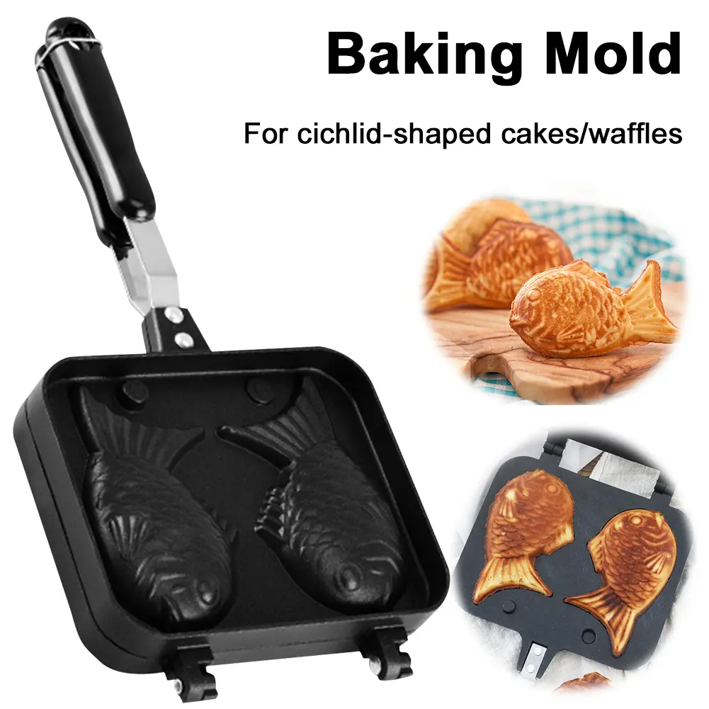 Taiyaki Double Baking Pan Aluminum Alloy Double Fish Shaped Taiyaki Dessert Waffle Cake Maker Pan Non Stick Waffle Baking Mold