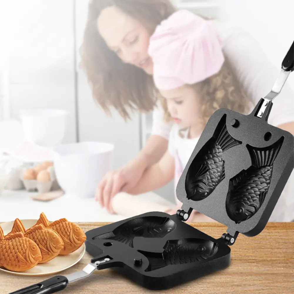 Taiyaki Double Baking Pan Aluminum Alloy Double Fish Shaped Taiyaki Dessert Waffle Cake Maker Pan Non Stick Waffle Baking Mold