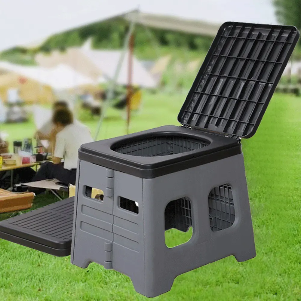 Portable Folding Toilet And 1 Roll Garbage Bags Adults Kids Cover Design Seat Toilet Outdoor Camping Travel Potty for Picnic Car