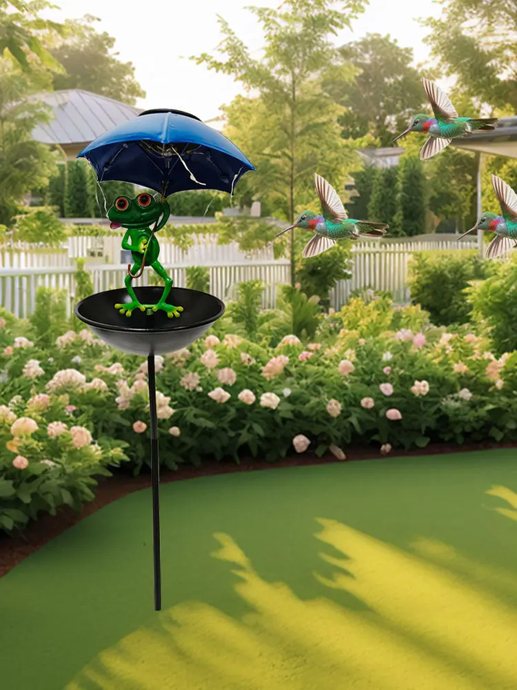 Umbrella Frog Bird Feeder Decorative Bird Feeding Station Garden Frog Figurine with Umbrella for Yard Art Ornament