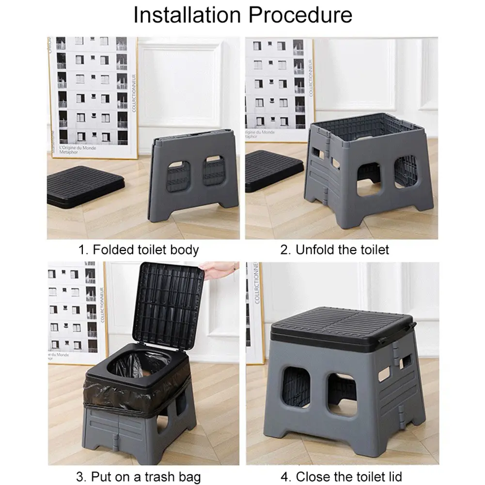 Portable Folding Toilet And 1 Roll Garbage Bags Adults Kids Cover Design Seat Toilet Outdoor Camping Travel Potty for Picnic Car