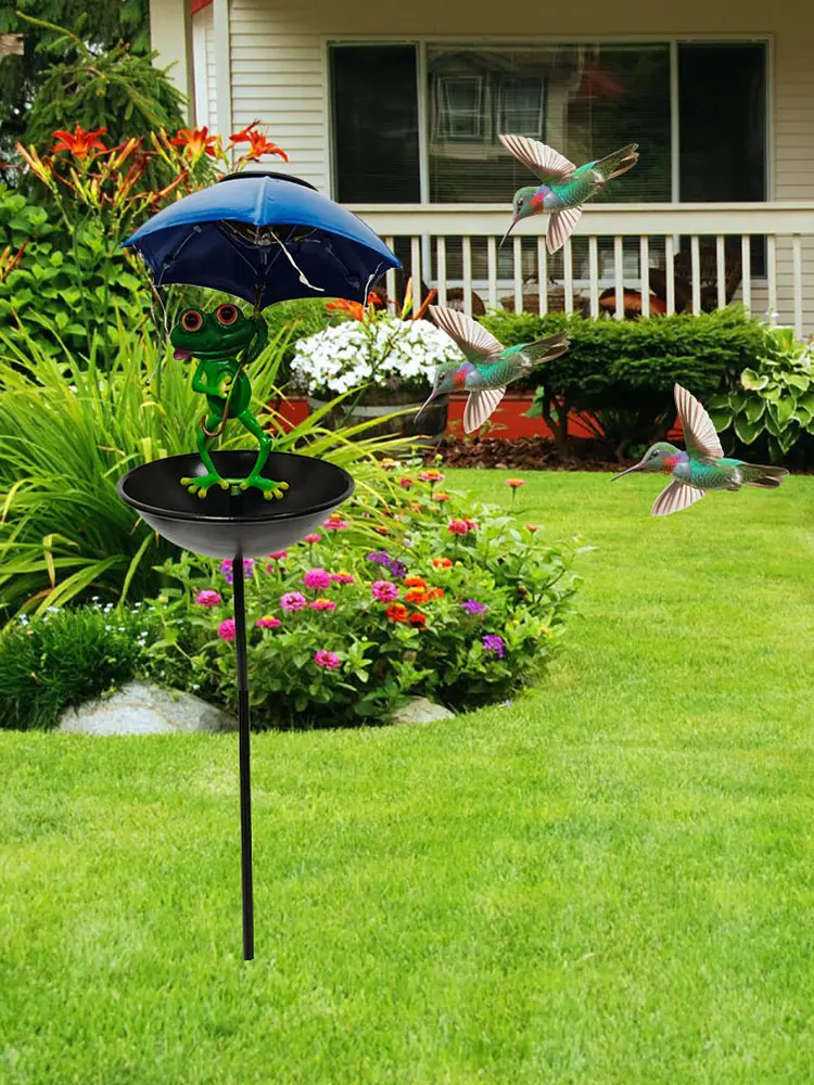 Umbrella Frog Bird Feeder Decorative Bird Feeding Station Garden Frog Figurine with Umbrella for Yard Art Ornament