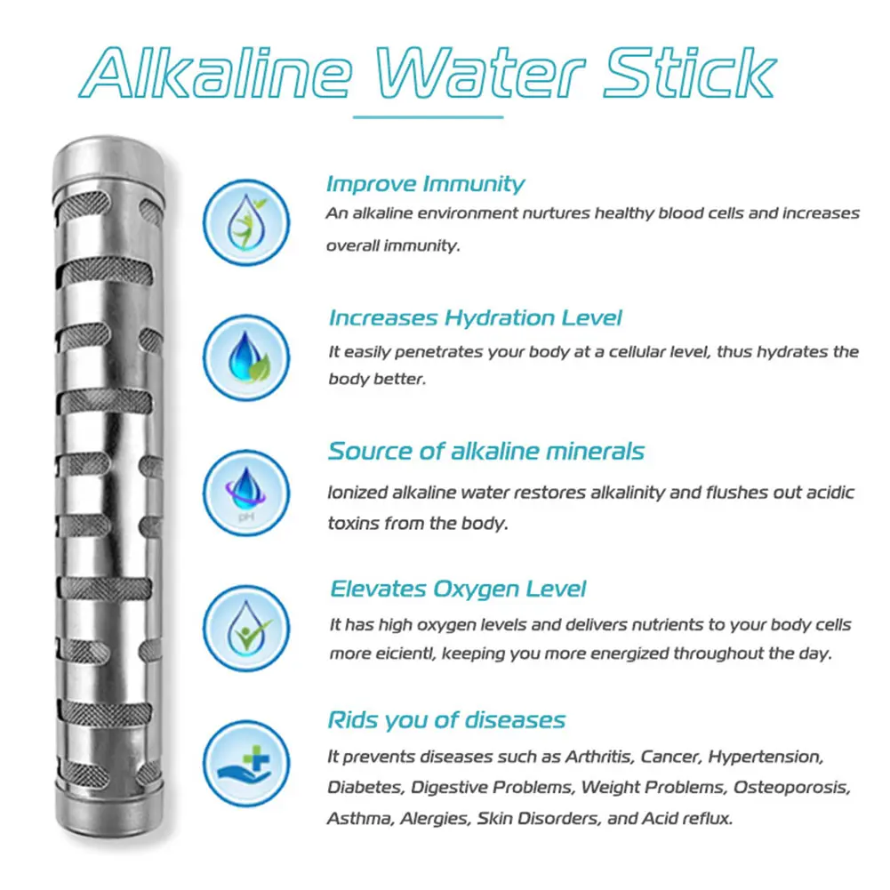 Alkaline Water Stick PH Alkalizer Ionizer Portable Hydrogen Mineral Purifier Naturally Increases PH Levels Decreases ORP