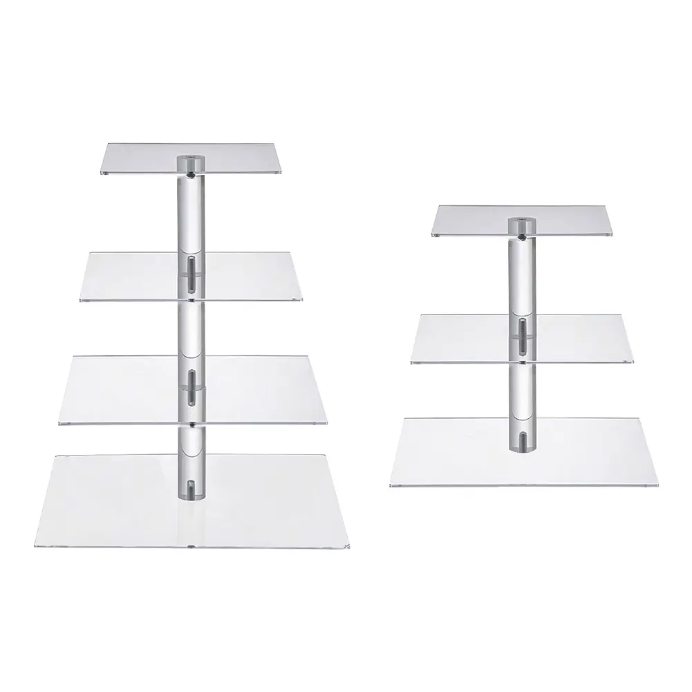 Unique Square Acrylic Multi Tier Cupcake Display Stand with LED Lights for Weddings and Birthday Parties