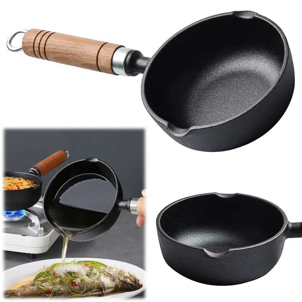 11/13cm Cast Iron Mini Egg Frying Pan with Pour Spout Small Wok Milk Pan Butter Melting Pot Gas Stove Induction Cooker Universal