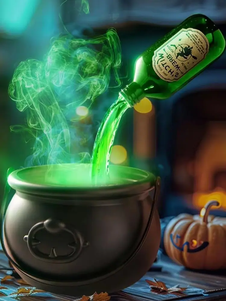 Floating Potion Cauldron Diffuser with Floating Potion Bottle and Diffuser Bubbling Black Cauldron for Home Table Mantel Kitchen